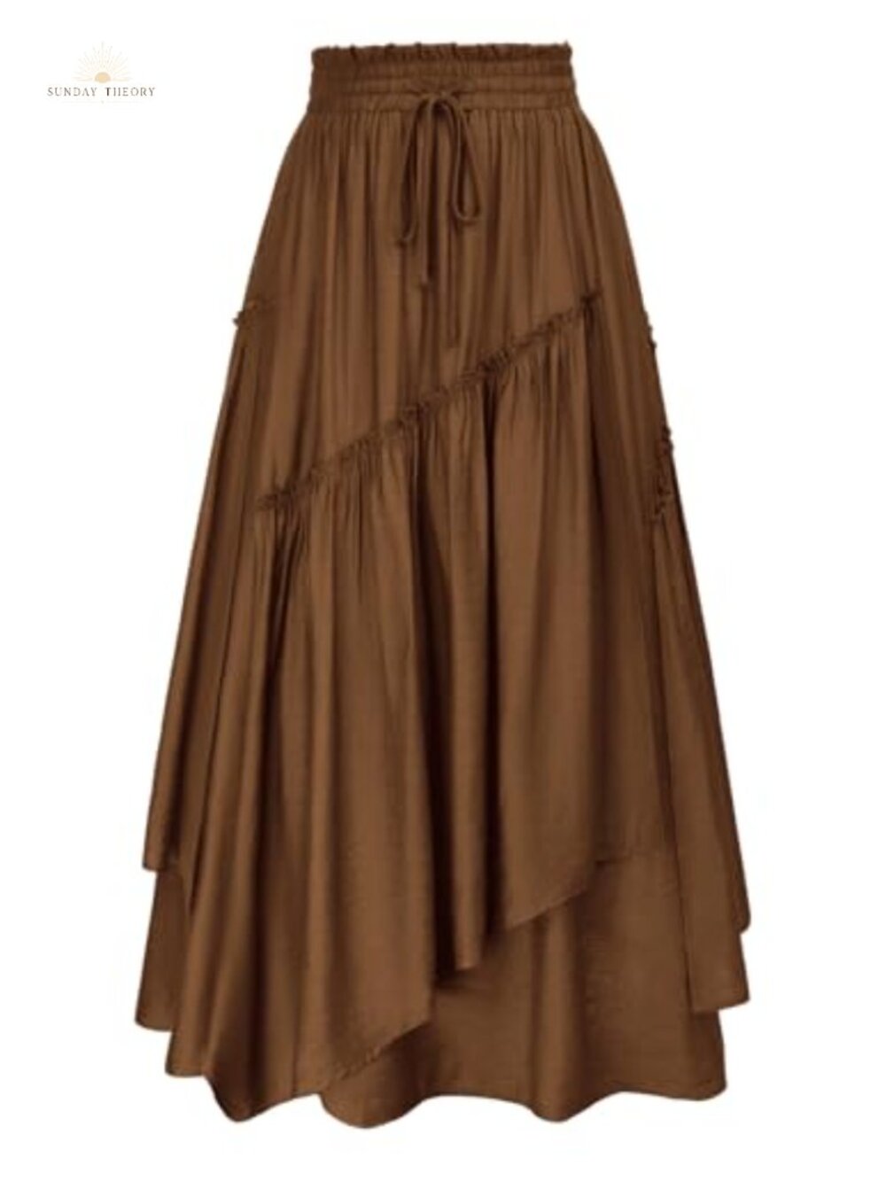 Renaissance Flowy Tiered A-Line Maxi Skirt Crepe Linen-Like Pockets